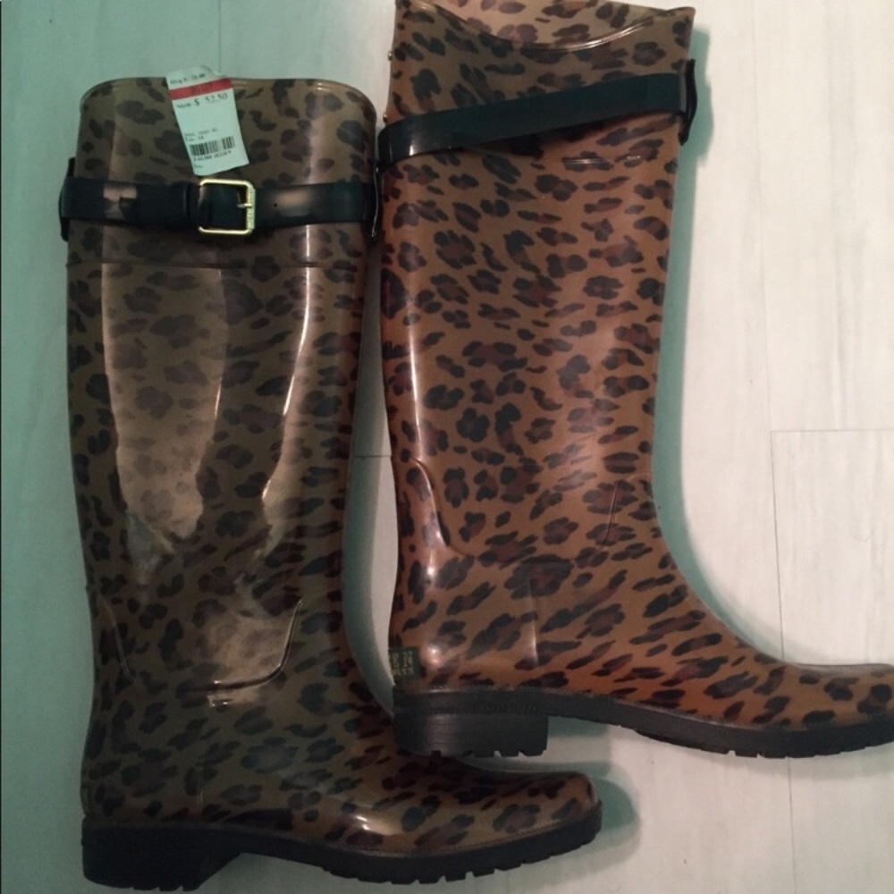 Ralph Lauren leopard print rain boots, Sz 7, NWOT